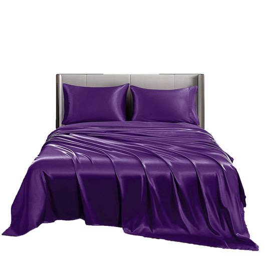 2000TC Microfibre Art Silk Satin Bedding Sheet Set - Purple