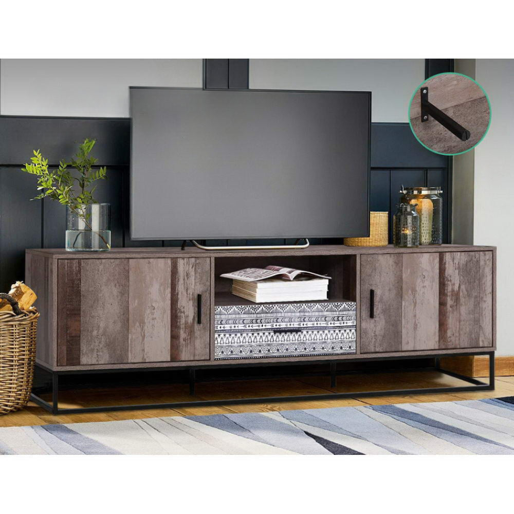 TV Cabinet Entertainment Unit Stand Storage Wooden Industrial Rustic 180cm
