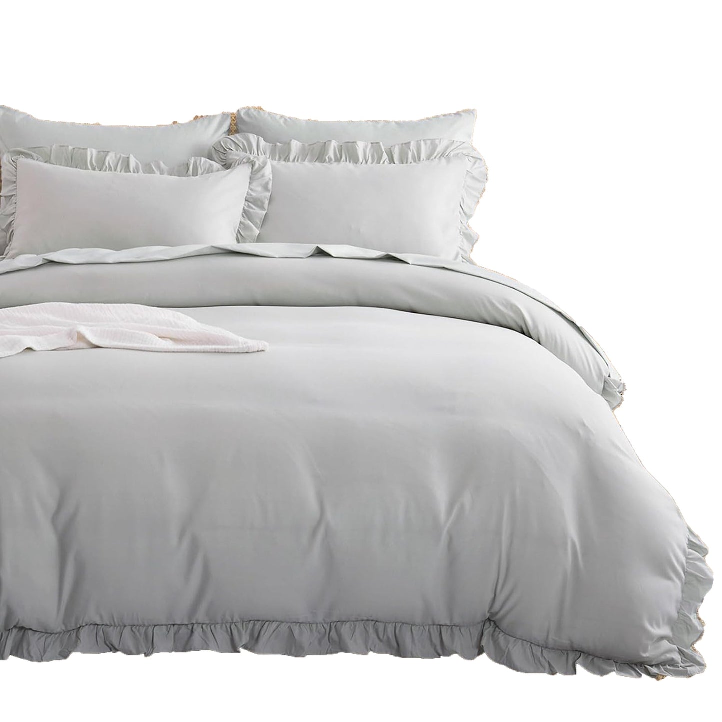 1000TC Ultra Soft Microfiber Duvet Doona Cover Quilt Cover Set - Ruffle Light Grey