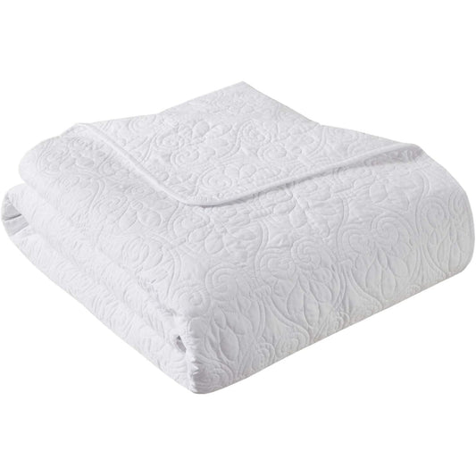 Ultra Soft Cotton Filled Damask Stitching Design Quilted Throw Blanket - White