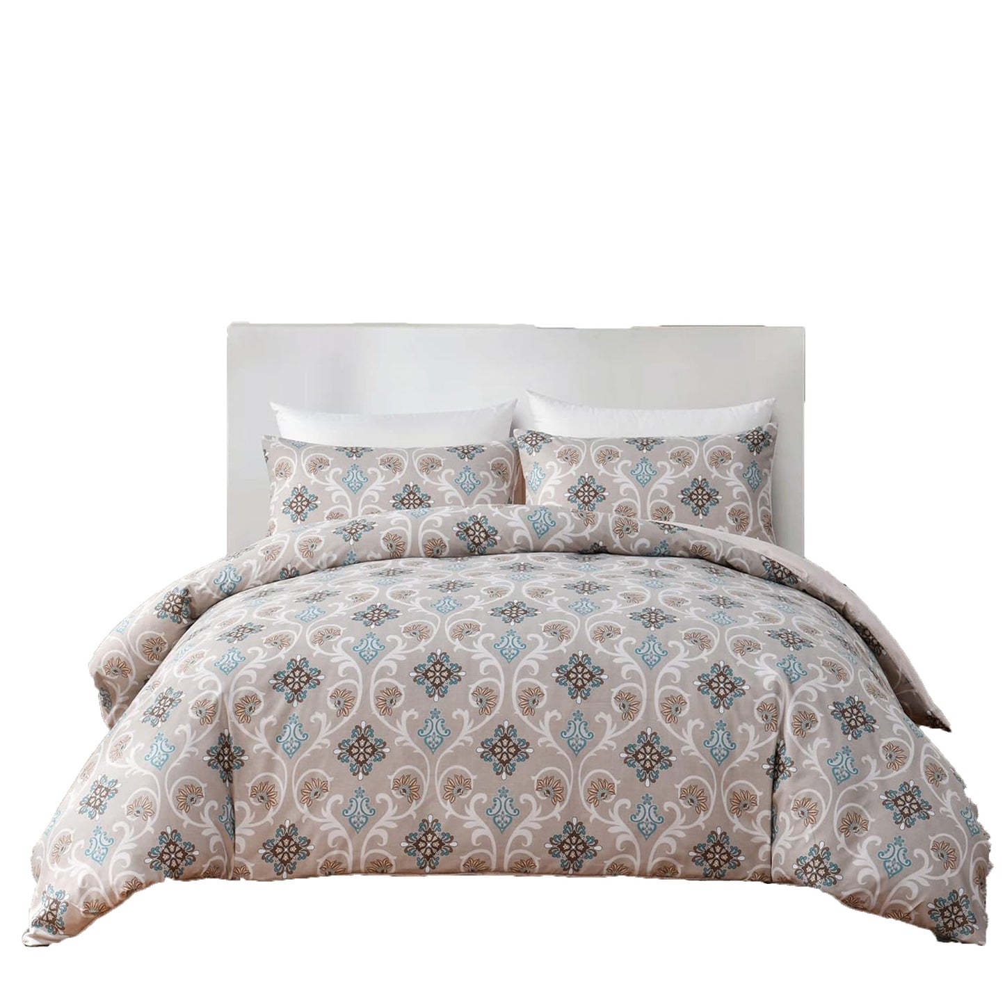 Soft Microfibre Bedding Quilt Cover Set - Floral Beige