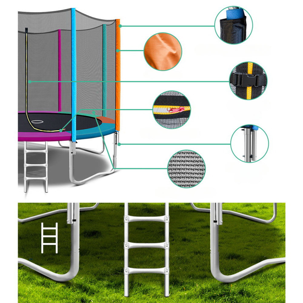 Kids Outdoor Round Trampoline with Enclosure Safety Net Pad 12FT - Multi Coloured
