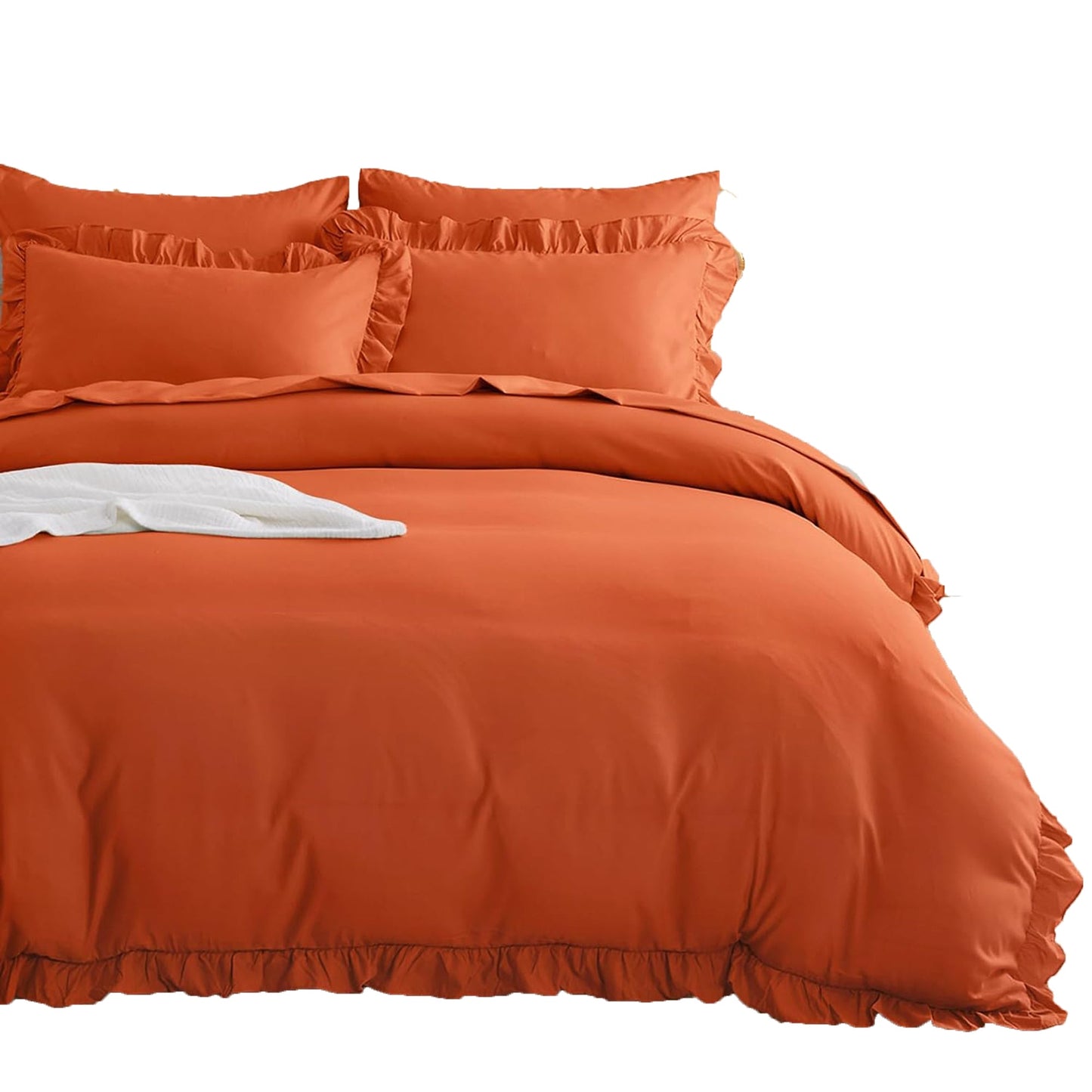 1000TC Ultra Soft Microfiber Duvet Doona Cover Quilt Cover Set - Ruffle Burnt Orange