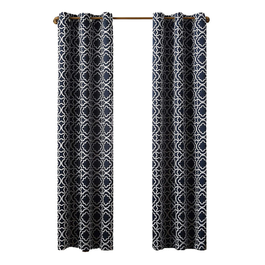 1PC Trellis Blackout Grommet Curtain Panel 40x95 Inch - Navy Blue