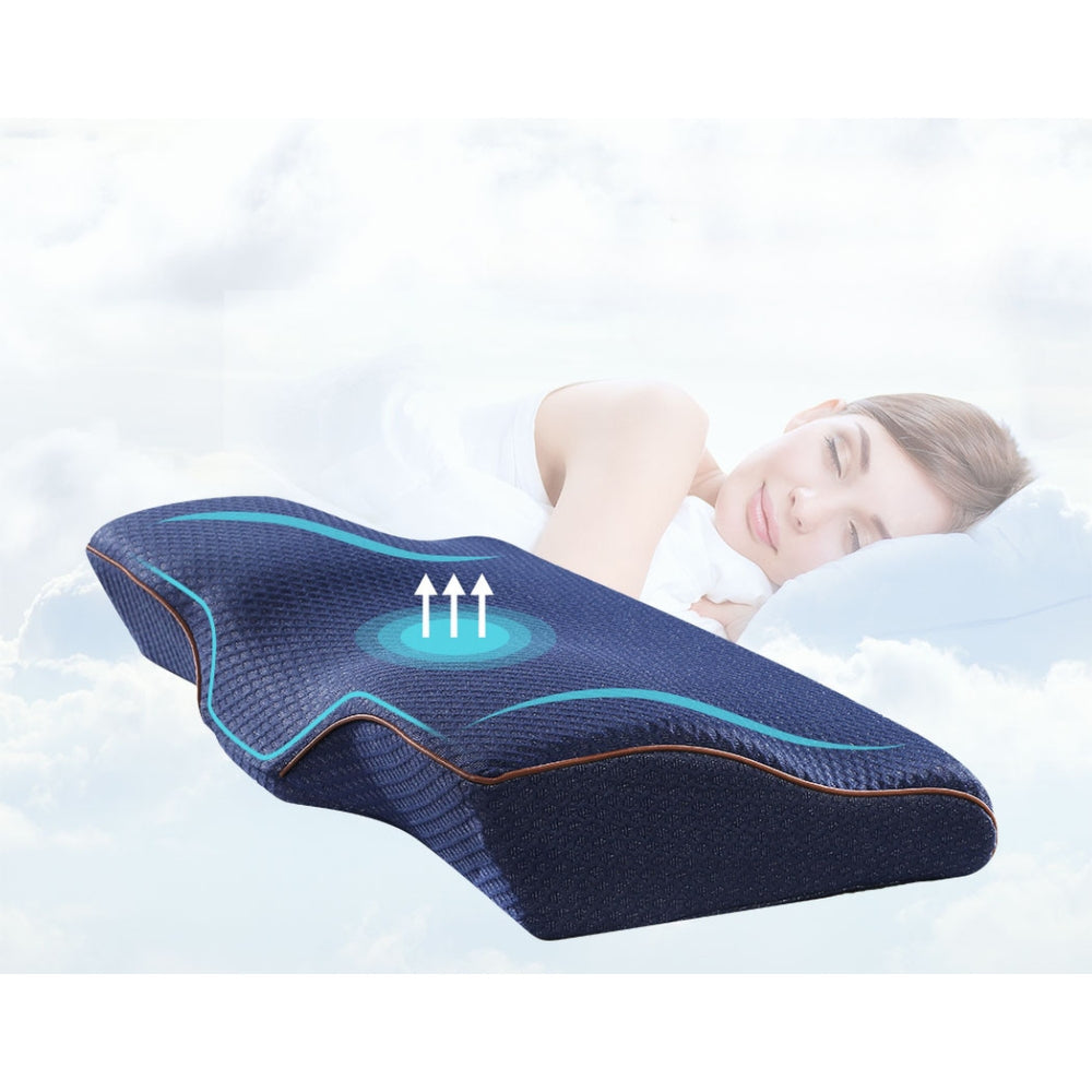 Memory Foam Pillow Neck Contour Rebound Support - Blue