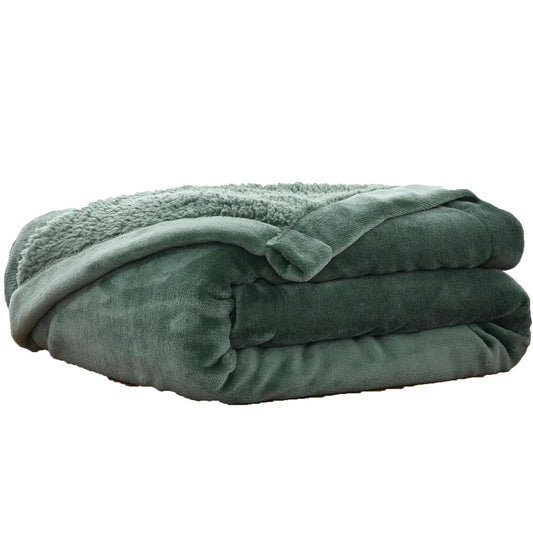 100% Polyester 200gsm Fleece and Sherpa Reverse Throw Blanket - Leaf