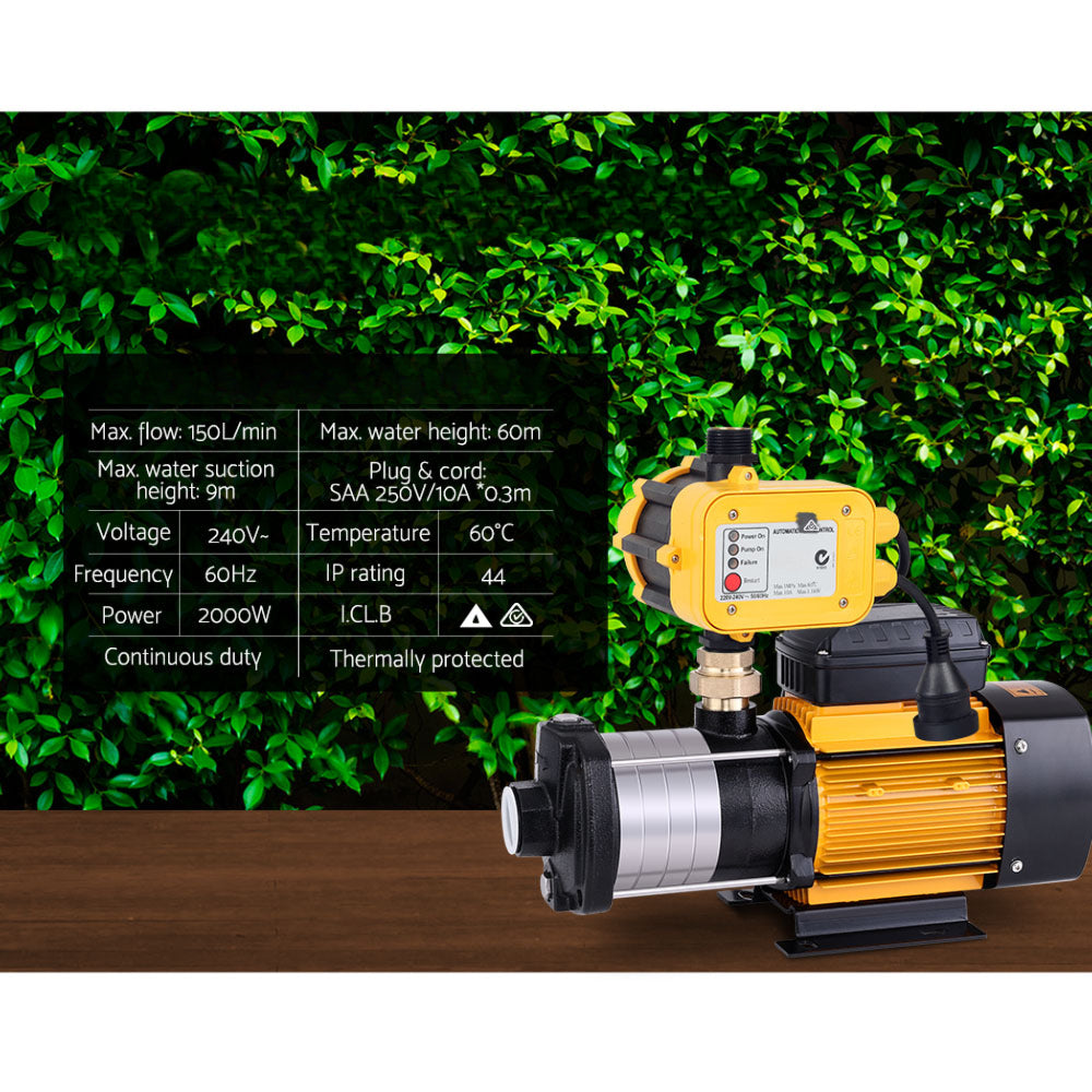 Multi Stage Water Pump Pressure Tank Garden Irrigation Yellow - 2000W