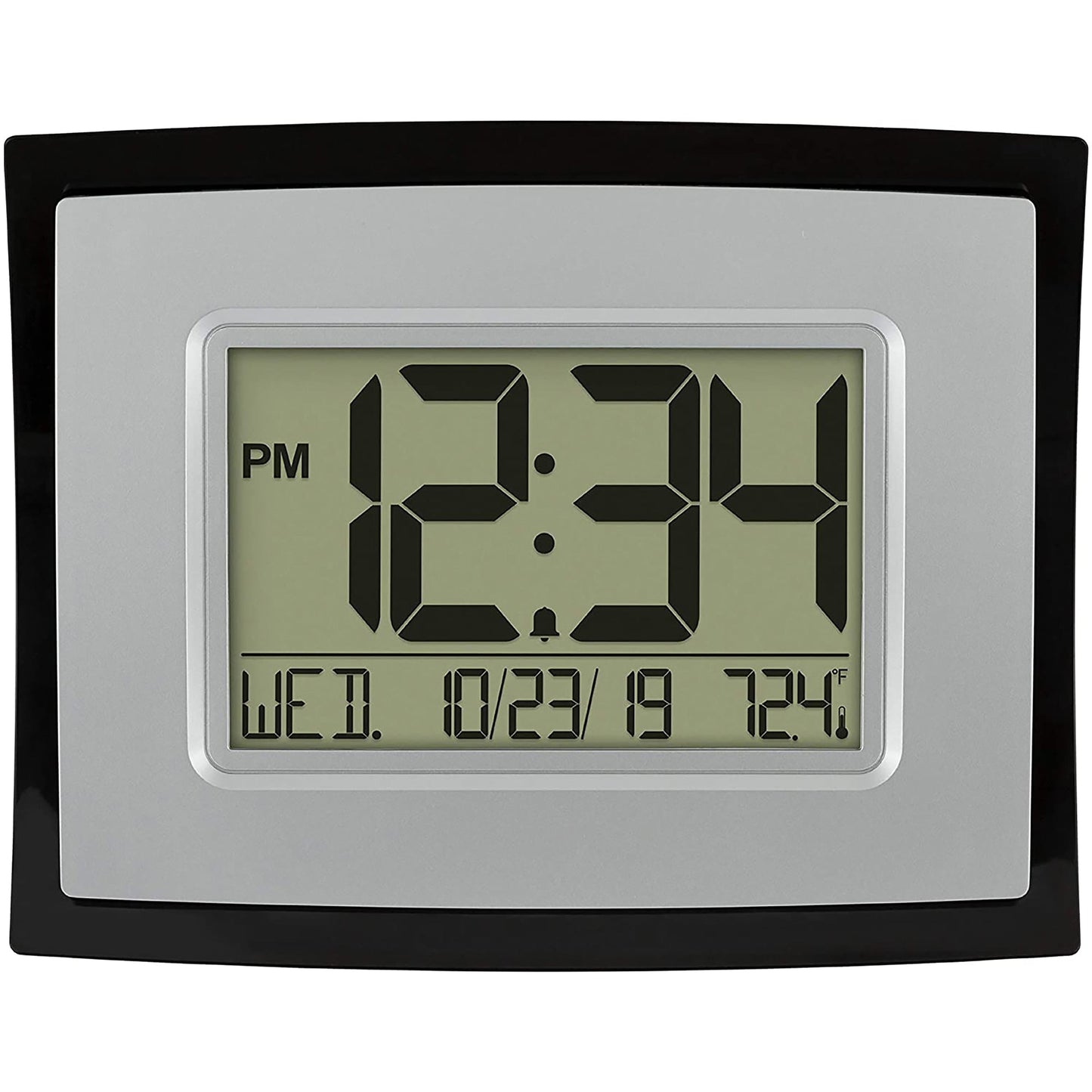 LCD Large Display Digital Wall Clock with Temperature and Calendar - Silver Black