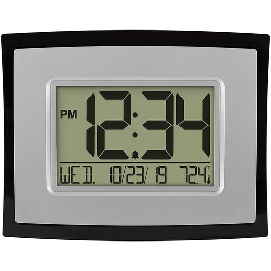 LCD Large Display Digital Wall Clock with Temperature and Calendar - Silver Black