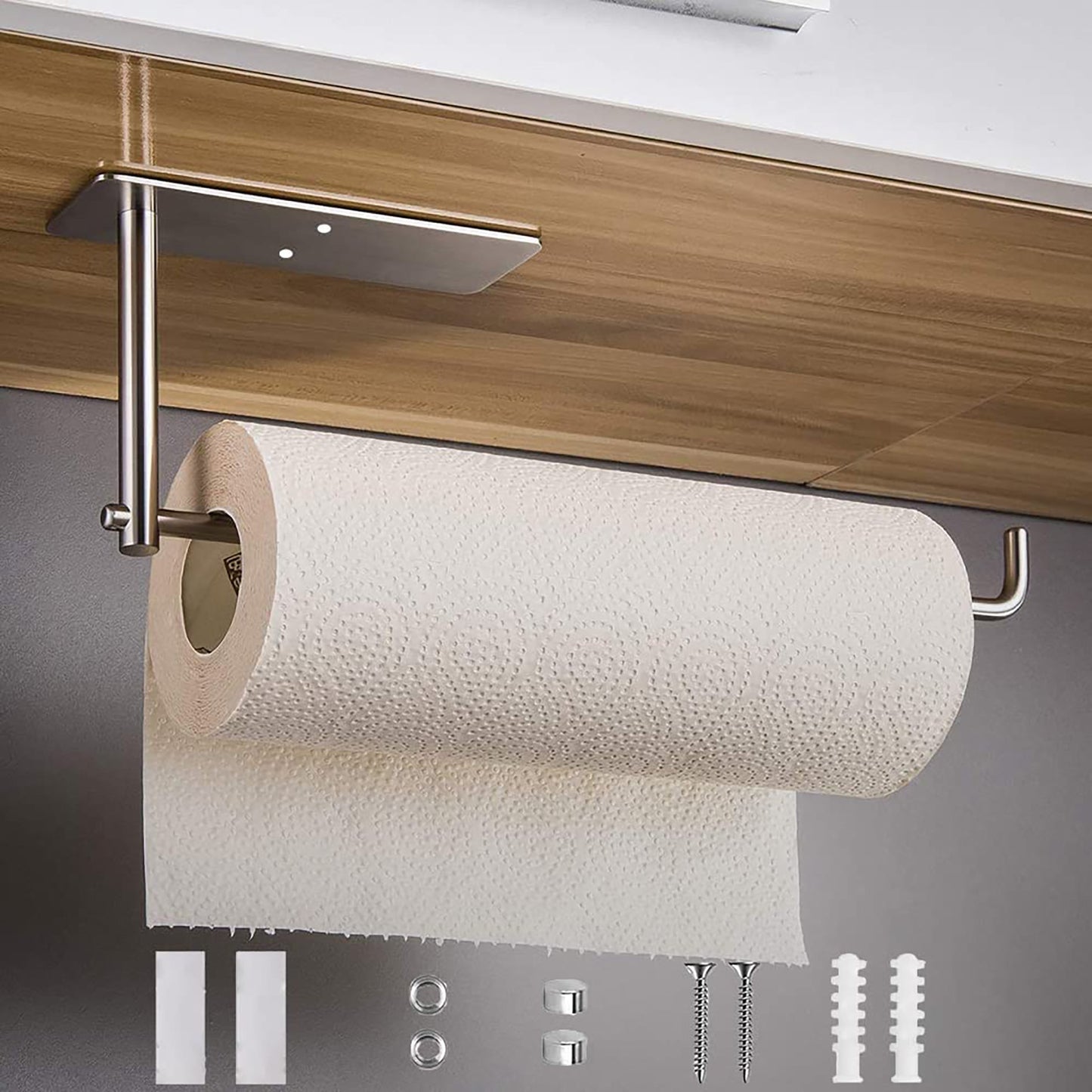 Drill Mount Stainless Steel Paper Towel Holder Rack - Silver