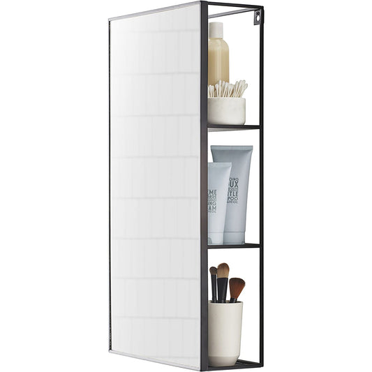 Bathroom Bedroom Mirror with Storage Shelves - Black
