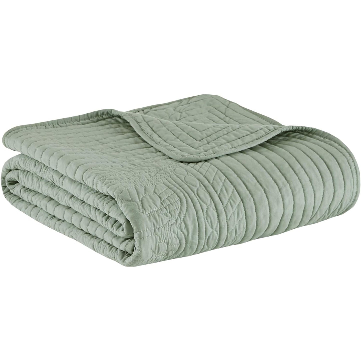 Ultra Soft Cotton Filled Quilted Throw Blanket - Scalloped Borders Seafoam