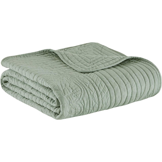 Ultra Soft Cotton Filled Quilted Throw Blanket - Scalloped Borders Seafoam