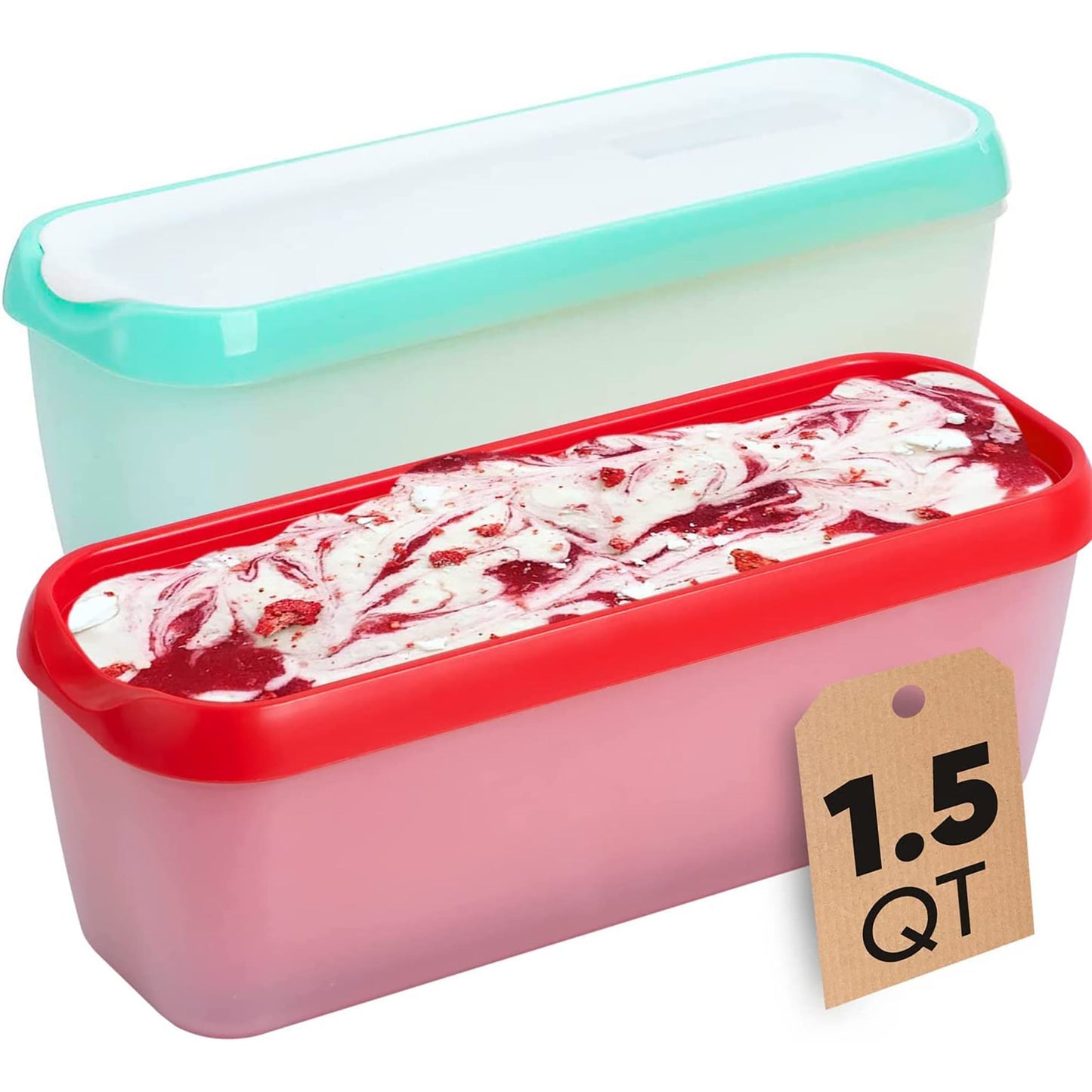 2 Pack Reusable Homemade Ice Cream Tubs Freezer Storage Container 1.5 Quarts - Green and Pink
