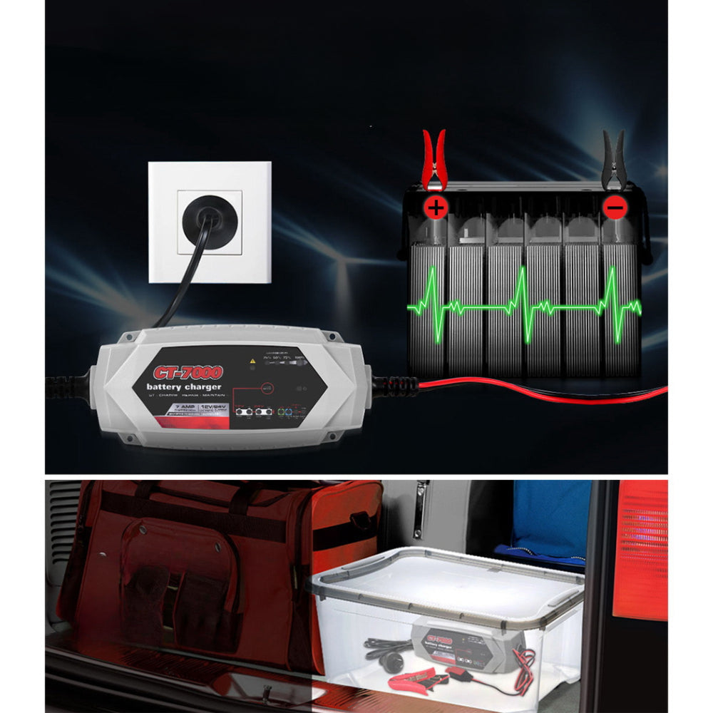 Smart Car Truck Boat Motorcycle Caravan Battery Charger SLA AGM 7A - 24V
