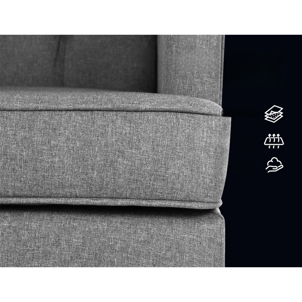 Rocking Armchair Feeding Chair Linen Fabric Armchairs Lounge Retro Grey