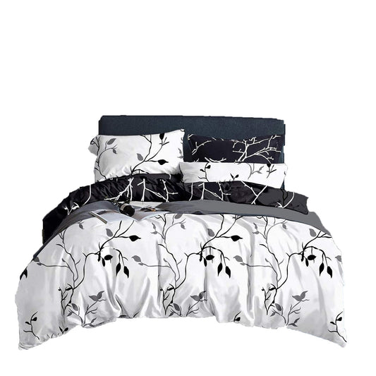 Polyester Reversible Quilt Cover Set - Tree Black and White