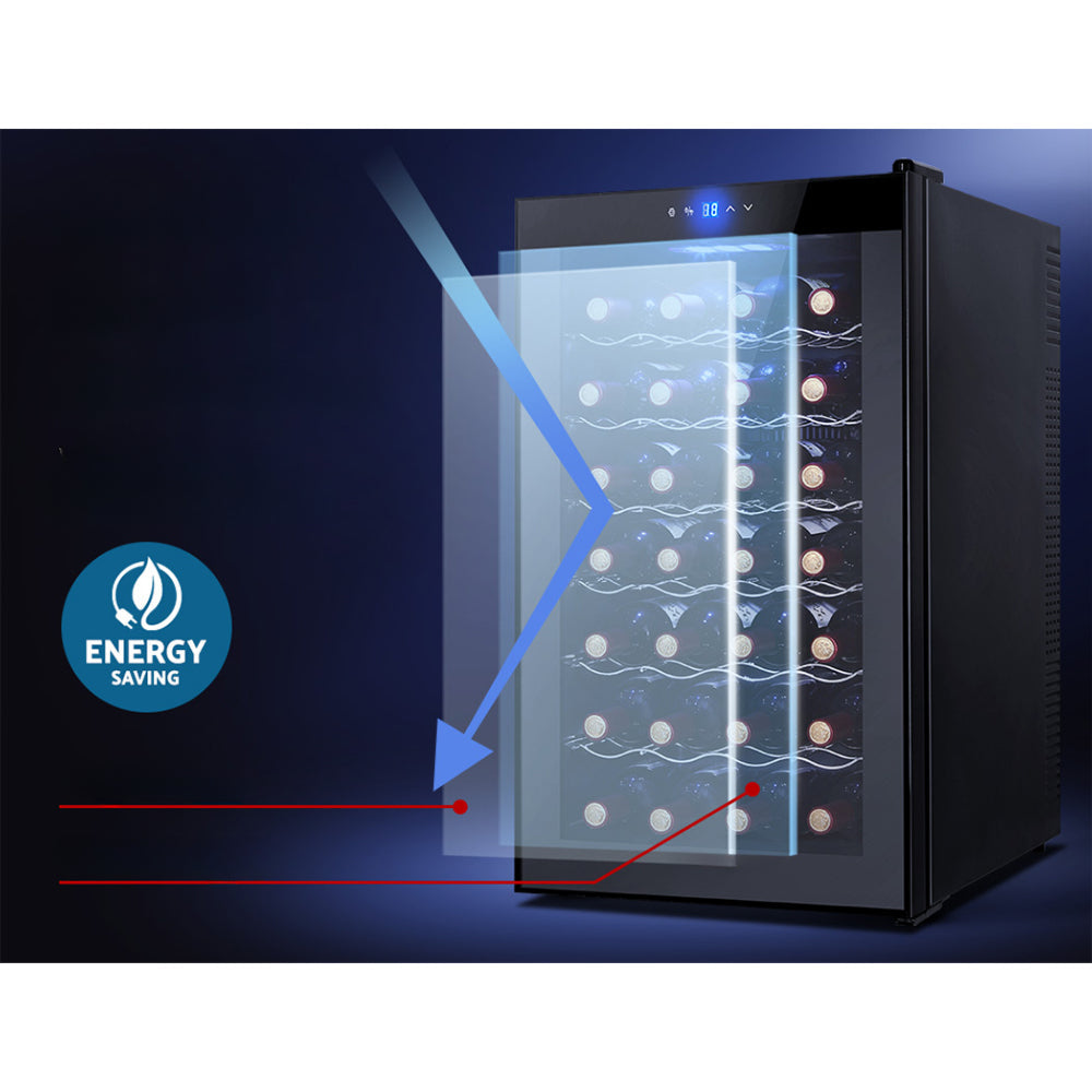 Wine Cooler 28 Bottles Glass Door Beverage Cooler Thermoelectric Fridge Black