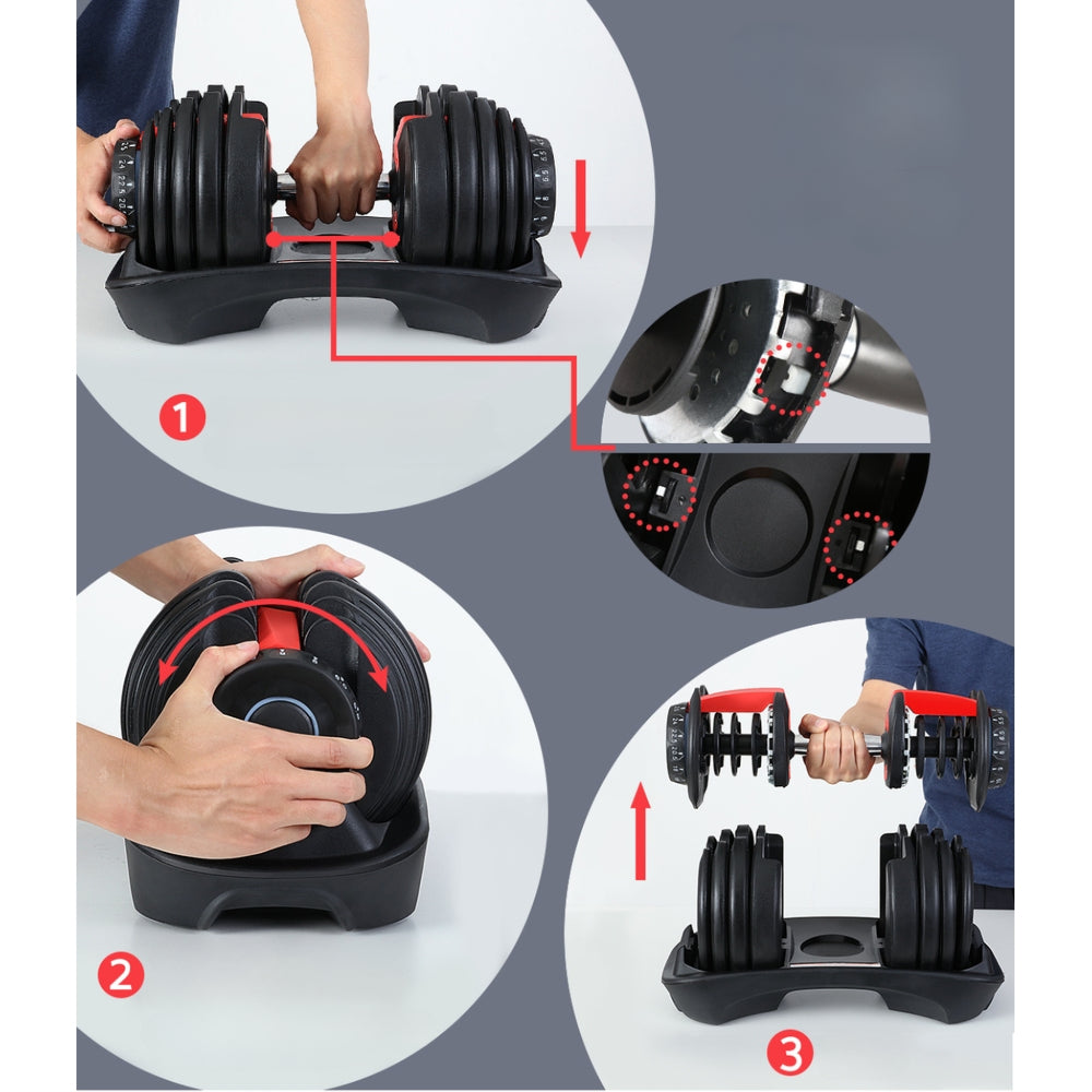 24kg Adjustable Dumbbell Dumbbells Weight Plates Home Gym Fitness Exercise