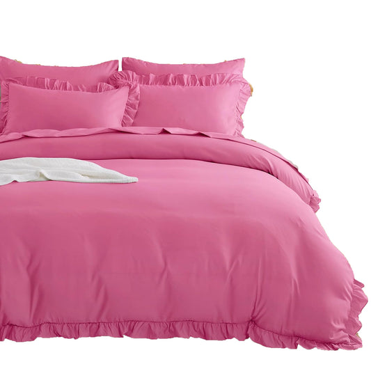1000TC Ultra Soft Microfiber Duvet Doona Cover Quilt Cover Set - Ruffle Bright Pink