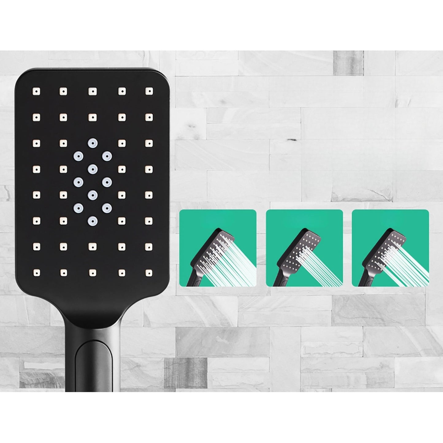 WELS 8'' Rain Shower Head Mixer Square Handheld High Pressure Wall Black