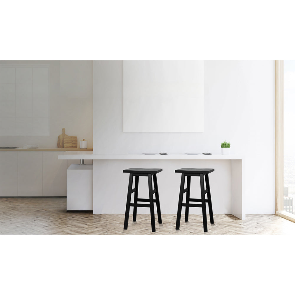Set of 4 Beech Wood Bar Stools - Black