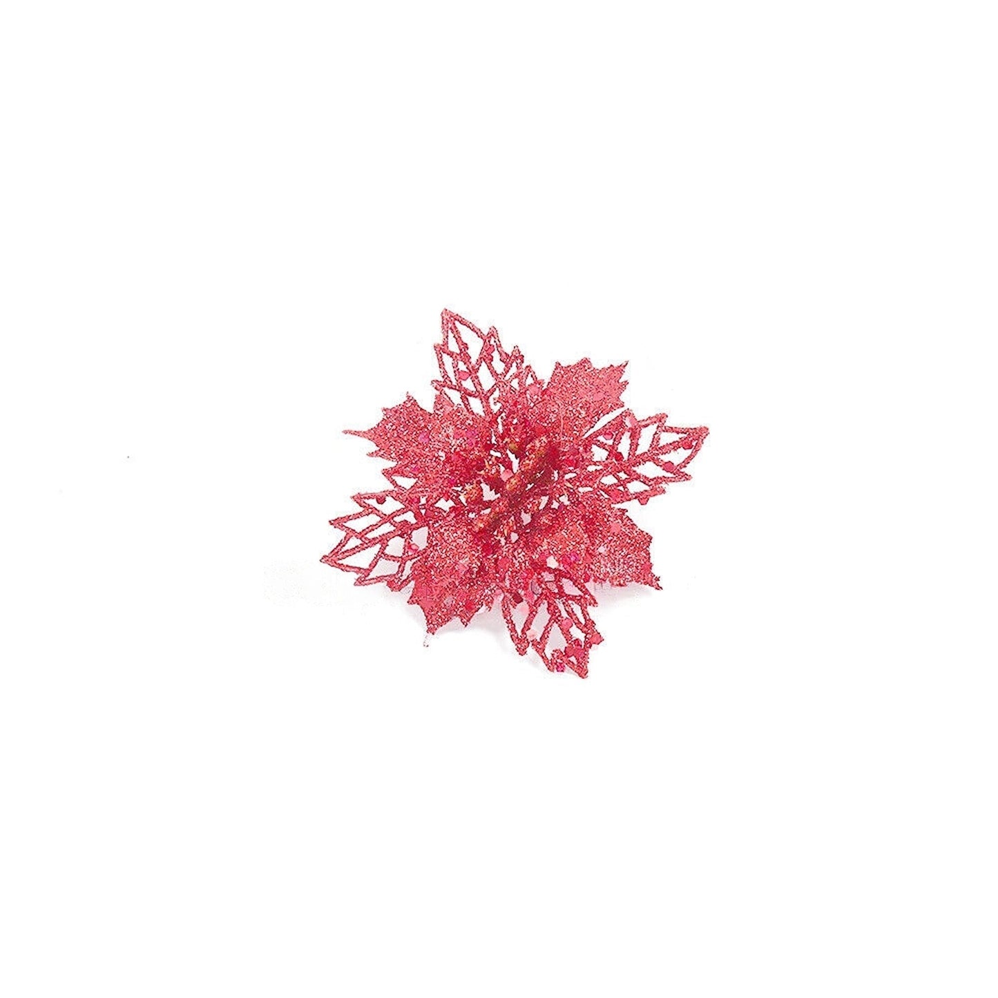 10pcs Christmas Poinsettia Glitter Flower Decorations Xmas Tree Hanging