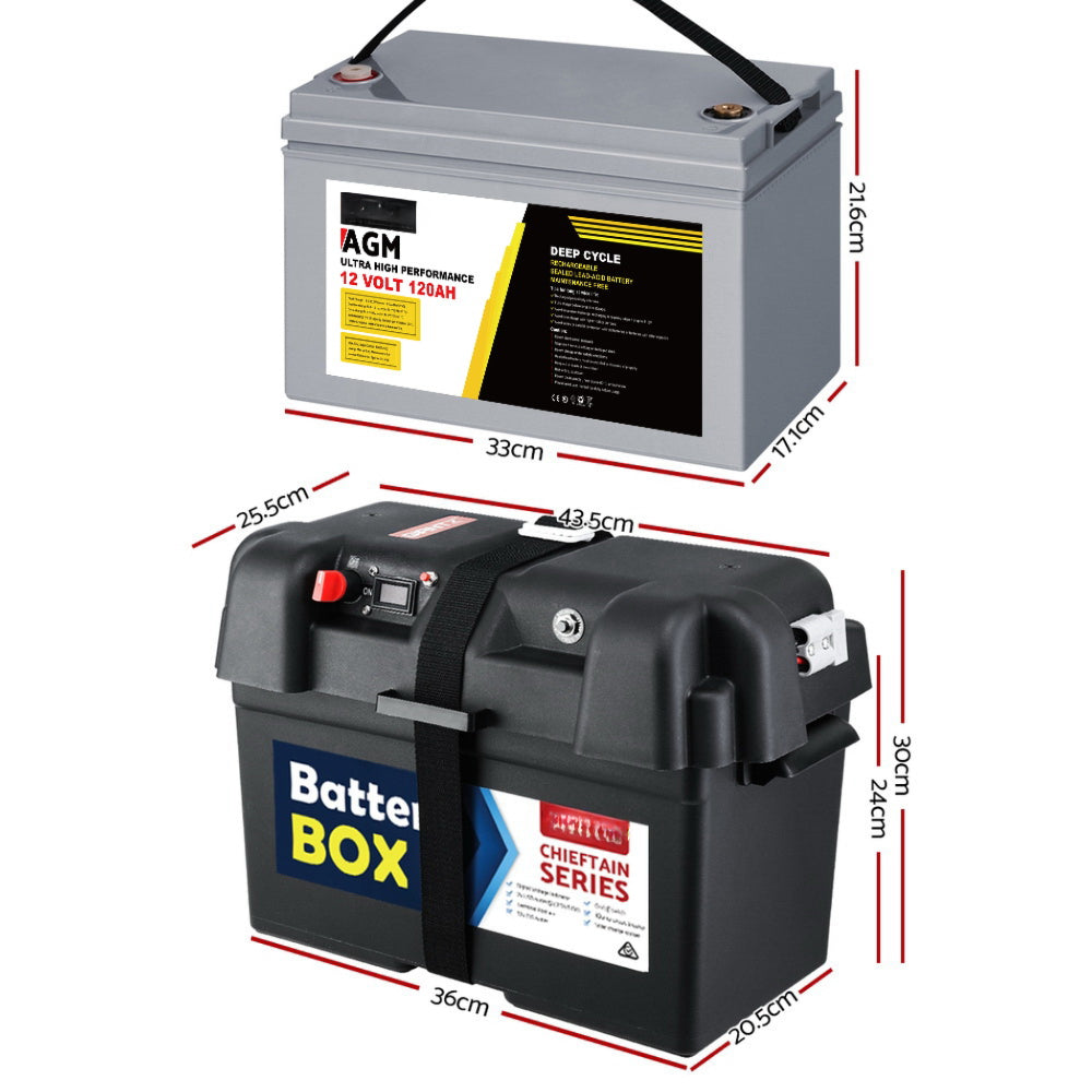 Marine Sealed Battery Box AGM Power Solar 120Ah - 12V