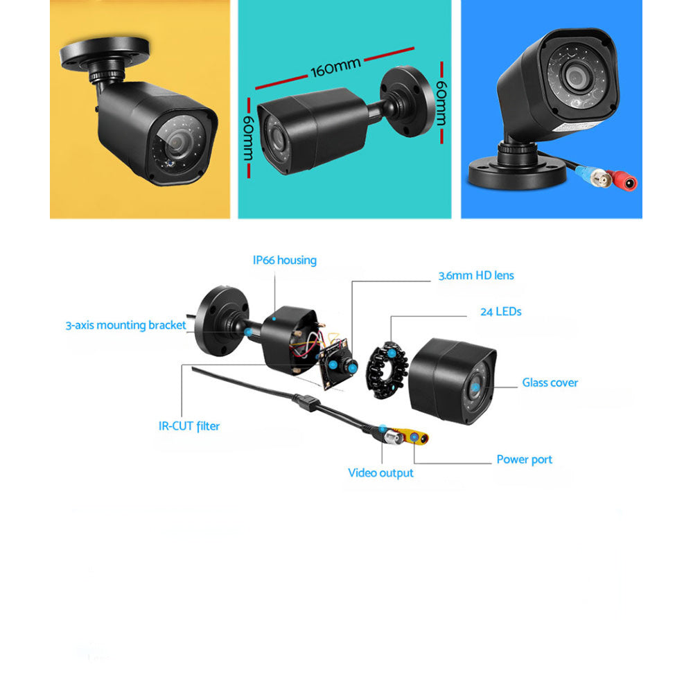 Home CCTV Security System Camera 4CH DVR 1080P 1500TVL 1TB Outdoor Home