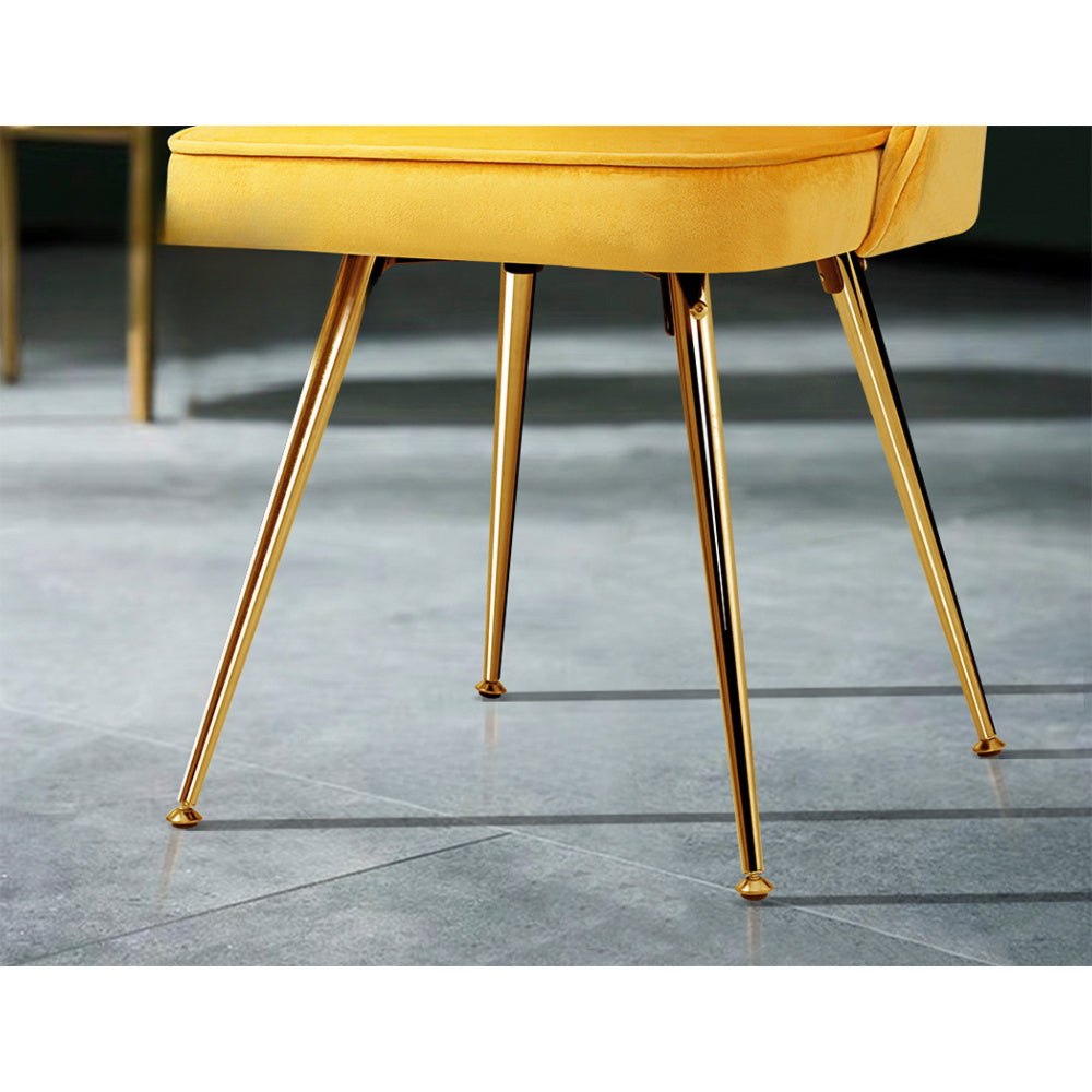 Set of 2 Dining Chairs Retro Chair Cafe Kitchen Modern Metal Legs Velvet Yellow