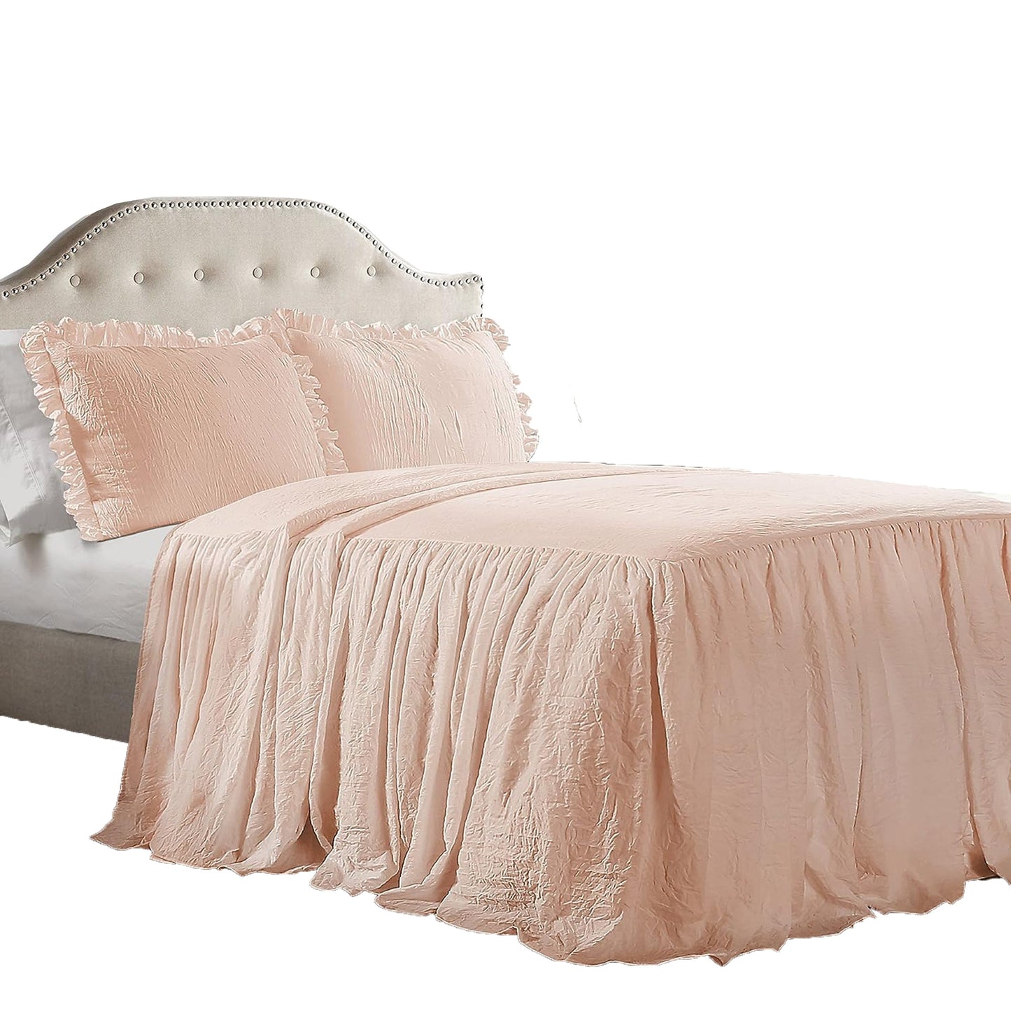 Vintage Chic Farmhouse Style Lightweight Ruffle Skirt Bedspread - Blush