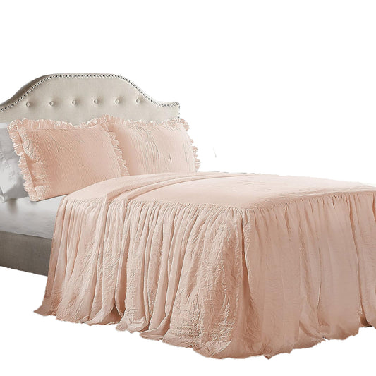 Vintage Chic Farmhouse Style Lightweight Ruffle Skirt Bedspread - Blush