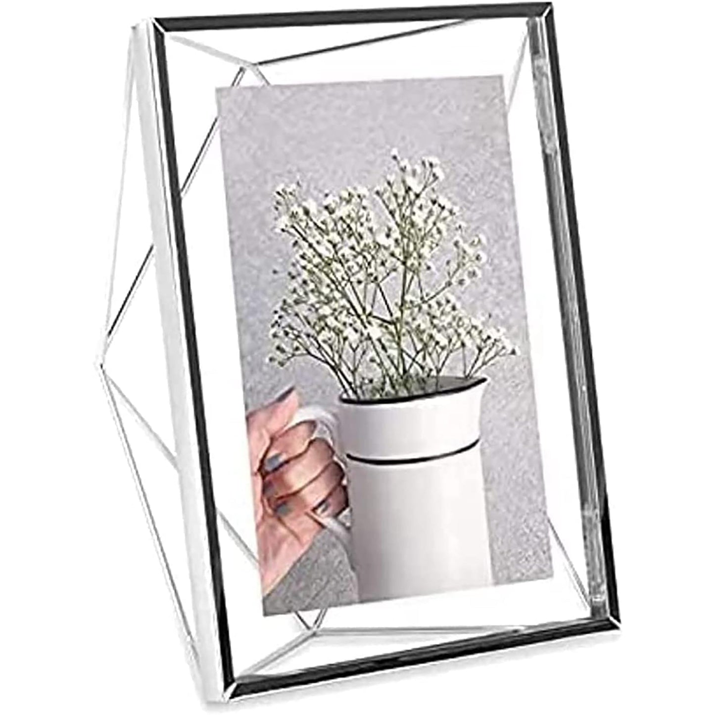 Geometric Prisma Picture Frame Photo Display for Desk Wall  5x7 Inch - Silver