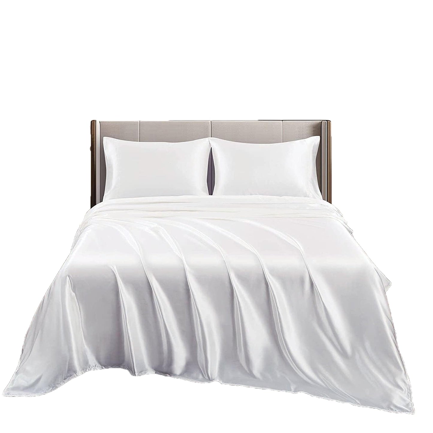 2000TC Microfibre Art Silk Satin Bedding Sheet Set - White