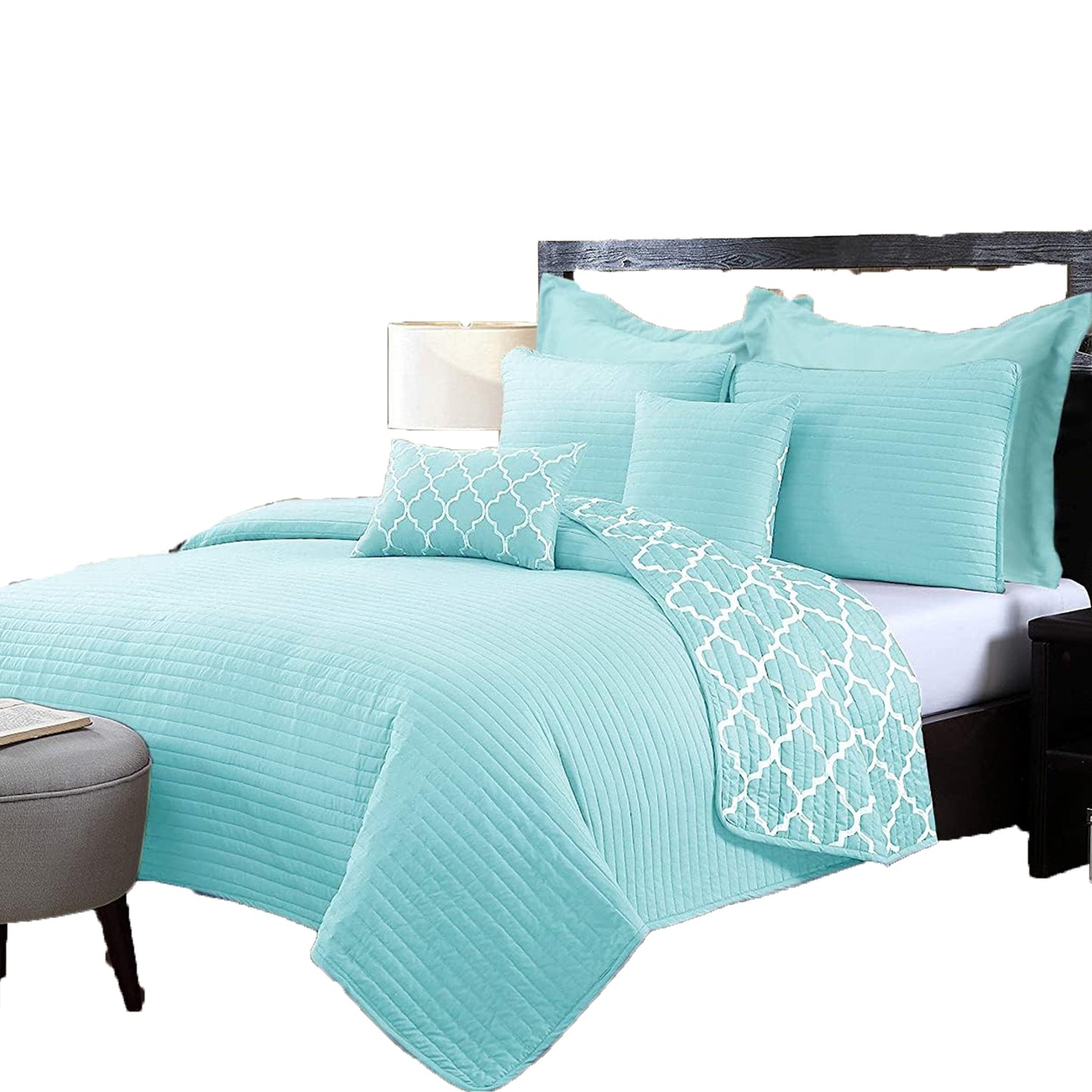 Bamboo Blend Reversible Comforter 7-Pieces Set - Aqua