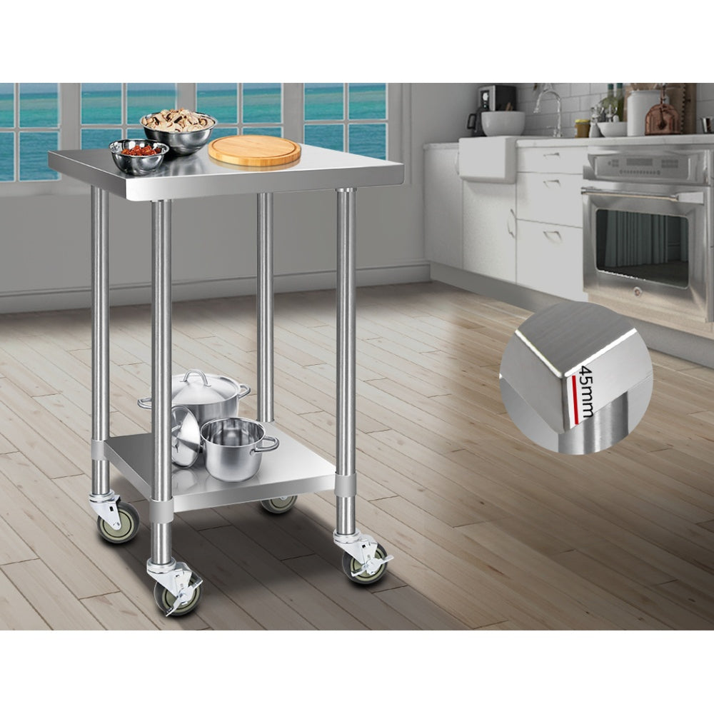 430 Stainless Steel Kitchen Benches Work Bench Food Prep Table with Wheels 610MM x 610MM