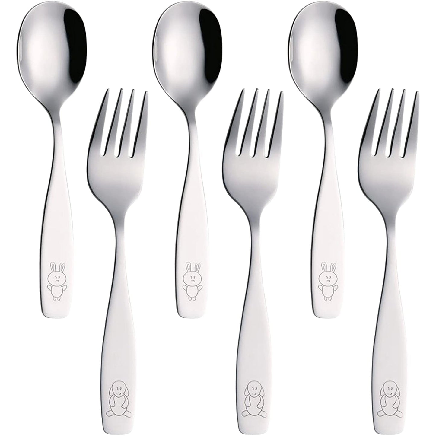 Stainless Steel Children Cutlery Set Flatware with Fork and Spoon - 6 pcs