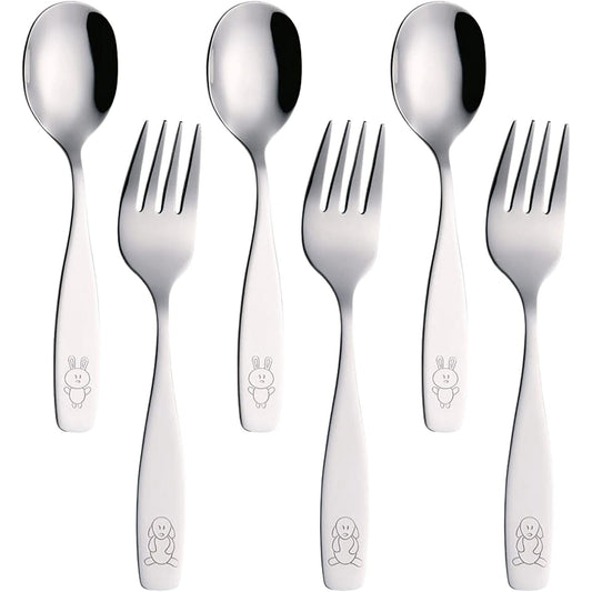 Stainless Steel Children Cutlery Set Flatware with Fork and Spoon - 6 pcs