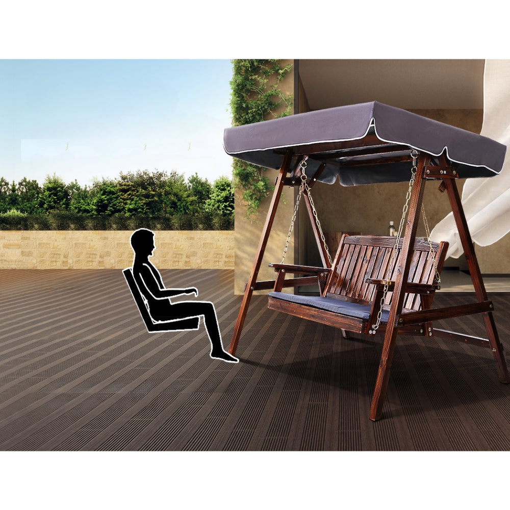 Wooden Swing Chair Canopy Outdoor Garden Bench - Brown