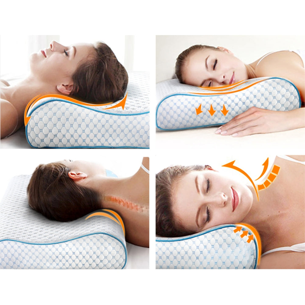Memory Foam Pillow Ice Silk Cover Cool Cervical Support - 350GSM