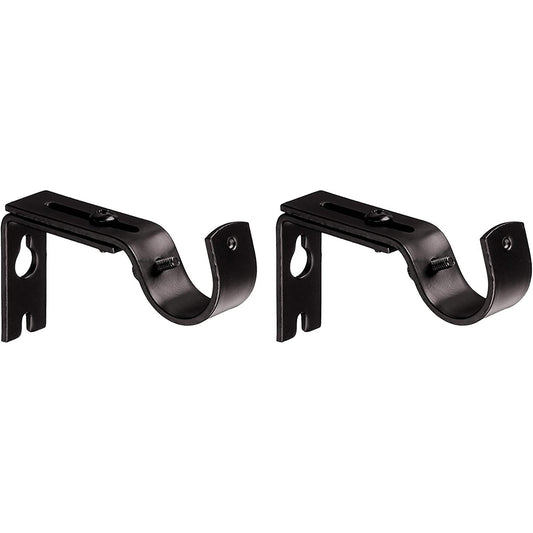 Adjustable Curtain Rod Wall Bracket Hooks Set of 2 - Espresso