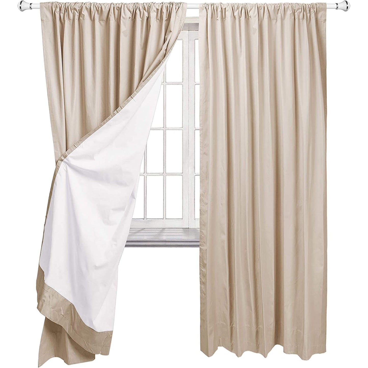 Room Darkening Blackout Window Curtains with Tie Backs Set 2 Panels - Beige