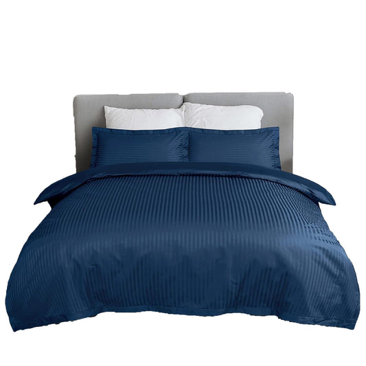 1000 Thread Count Cotton Satin Stripe Reversible Quilt Cover Bedding Set - Navy