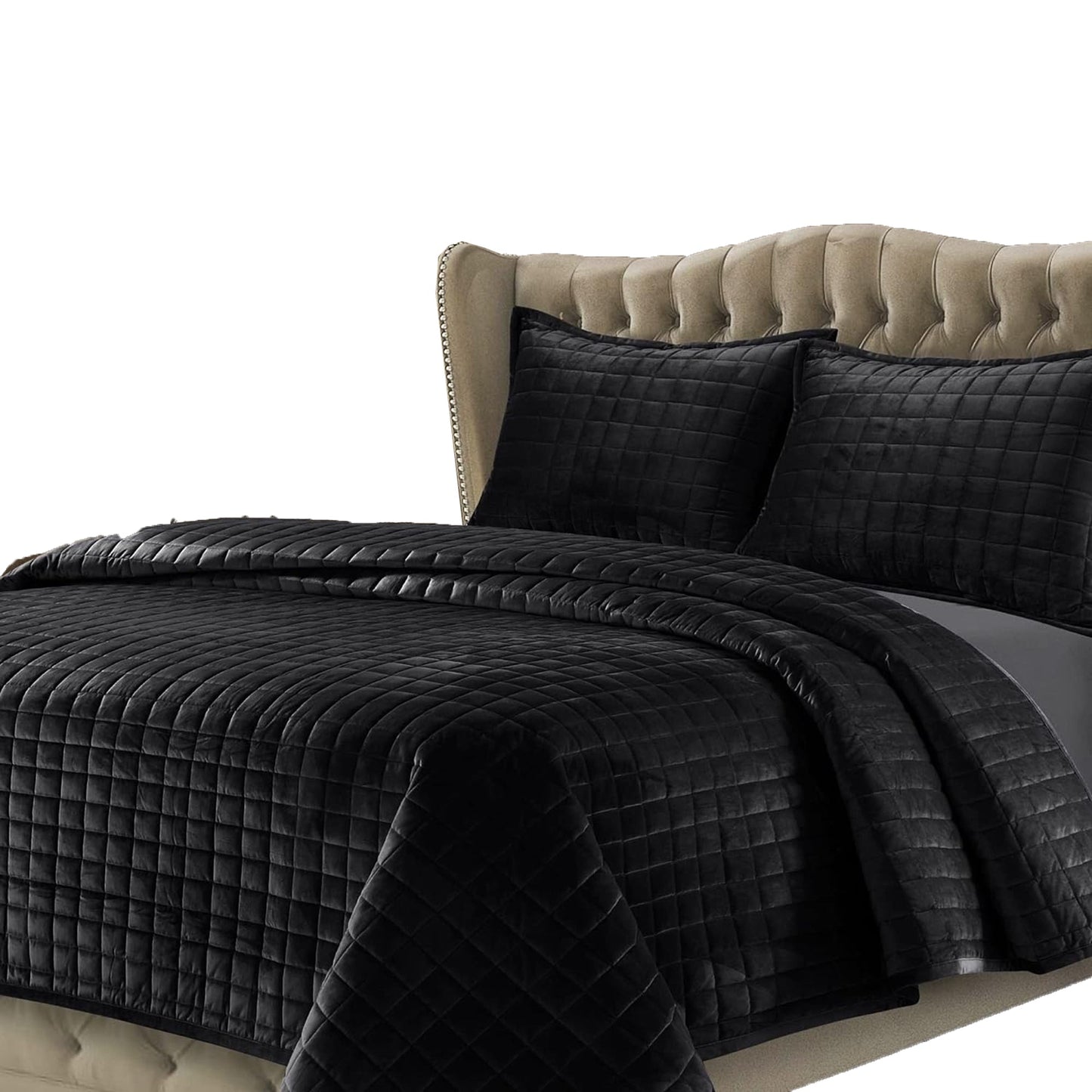 260GSM Super Soft Velvet Box Stitch Bedding Quilt Cover Set - Black