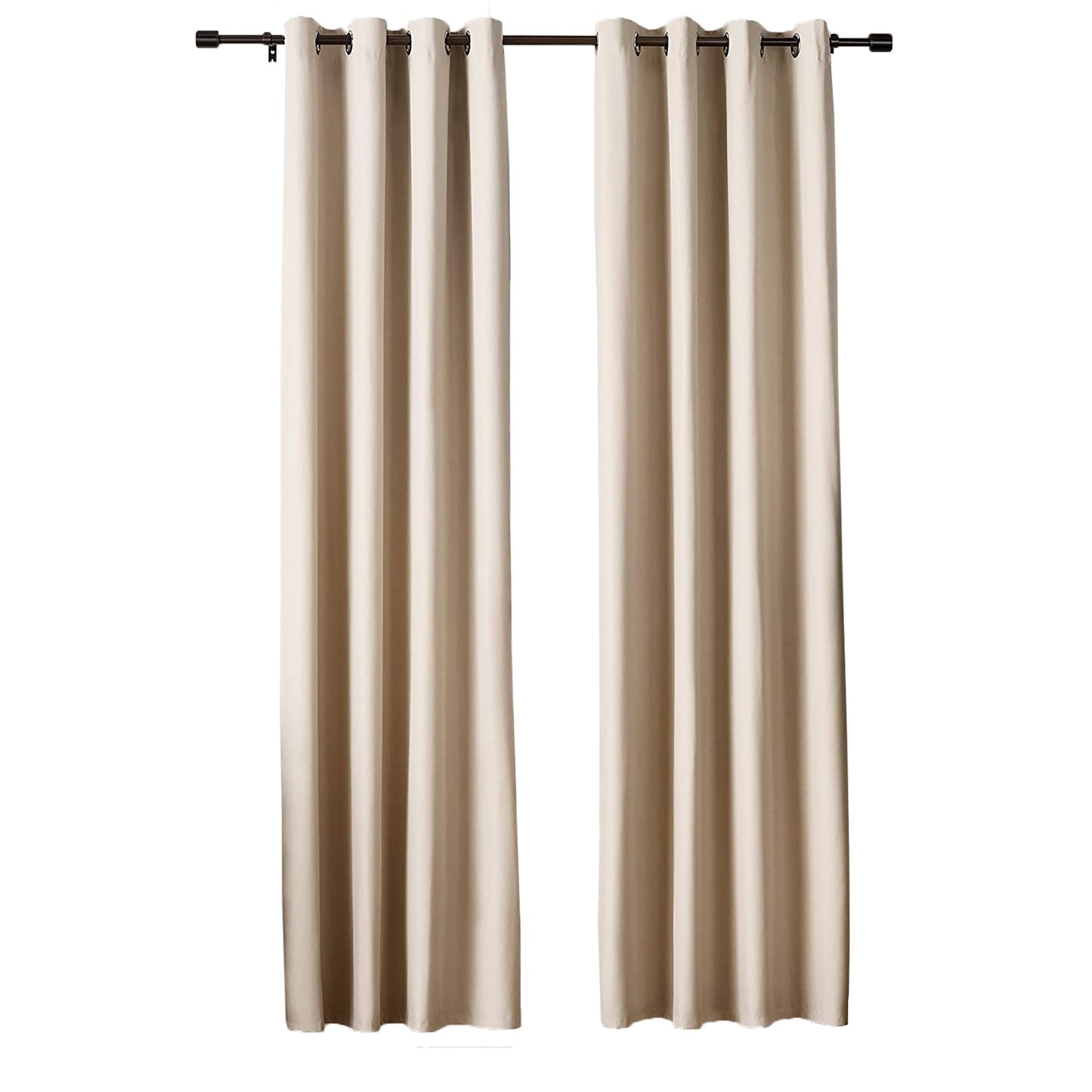 Grommetted Room Darkening Curtain Panel Set with Tie Backs - Beige