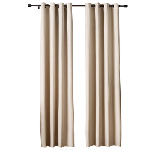 Grommetted Room Darkening Curtain Panel Set with Tie Backs - Beige