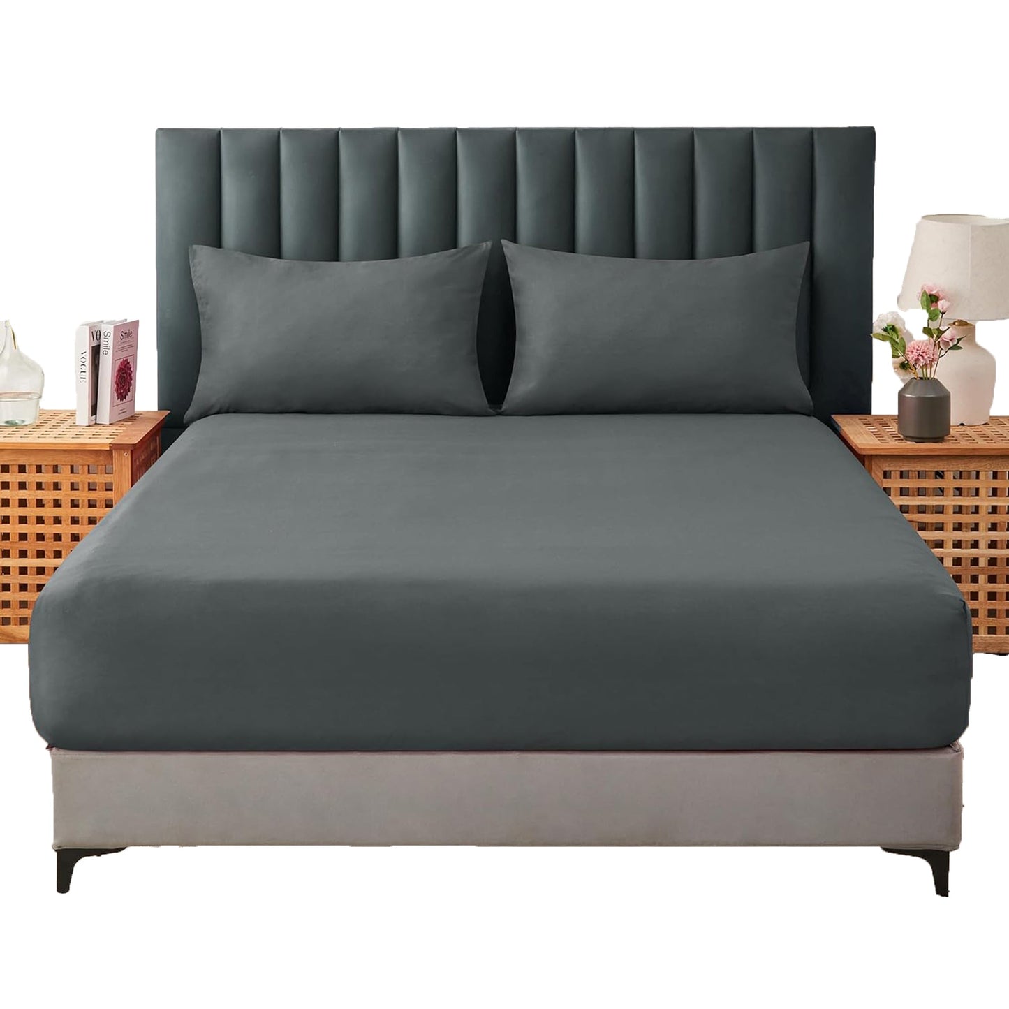 1000TC Cotton Blend Soft and Breathable Fitted Sheet 40cm Deep Pocket - Charcoal