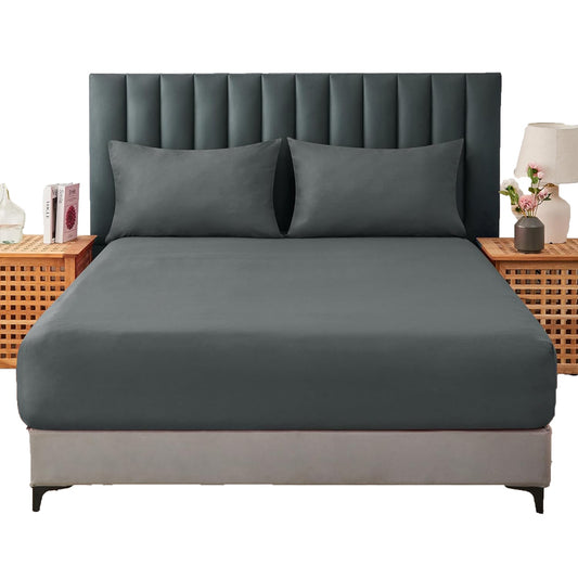 1000TC Cotton Blend Soft and Breathable Fitted Sheet 40cm Deep Pocket - Charcoal