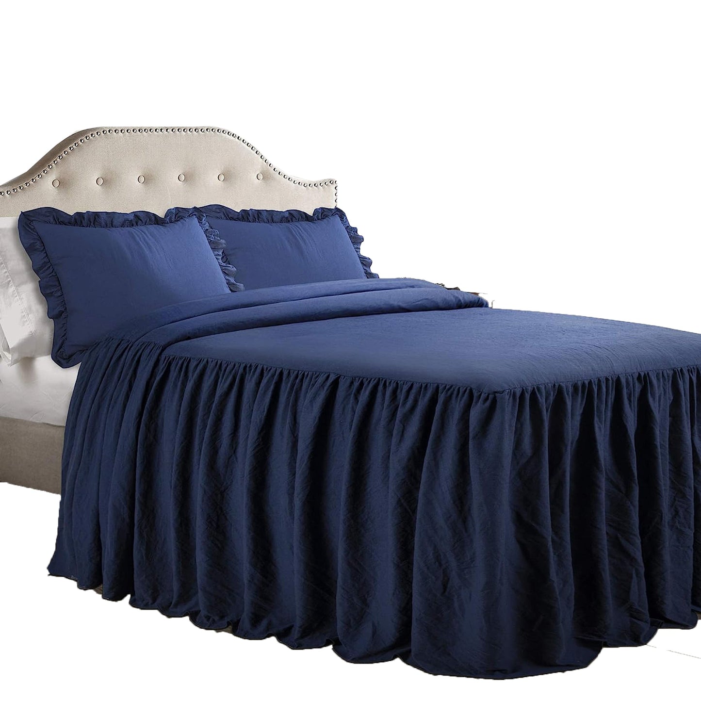 Vintage Chic Farmhouse Style Lightweight Ruffle Skirt Bedspread - Navy