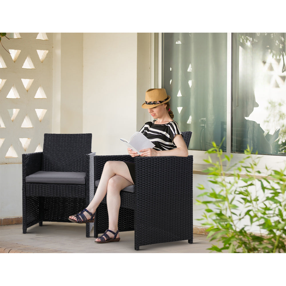 Patio Furniture Dining Chairs Table Patio Wicker Bistro Set - Black